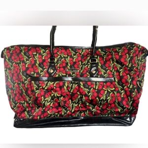 Betsey Johnson Black and Red Cherry Print Weekender Bag